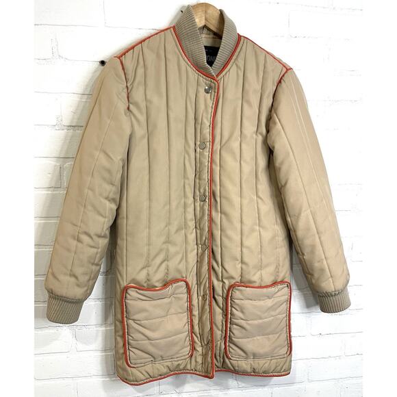 MAXONE Vintage Tan Quilted Spring Jacket Size Med- Large } Deep Pockets - Picture 6 of 10